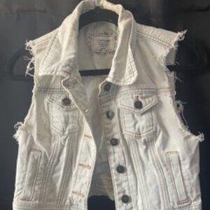 White F21 Cropped Denim Vest